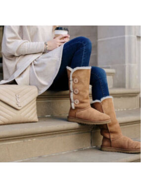 UGG Bailey Button Triplet II Sheepskin Boot, in Chestnut, Size 6